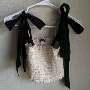 Ruched Zara crop top (cream + black)